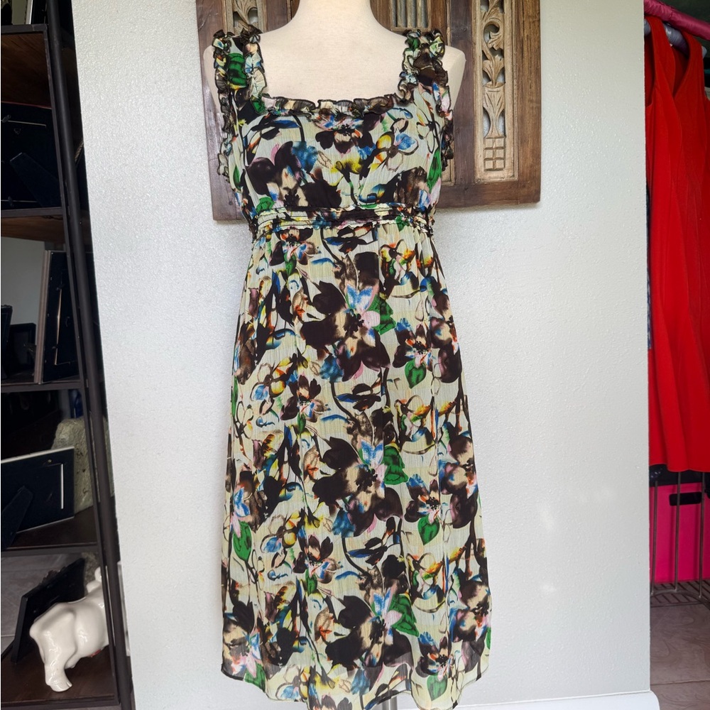 LAPIS Whimsigoth Floral Dress Fairycore Ruffle Straps Y2K Moody Romance Size M